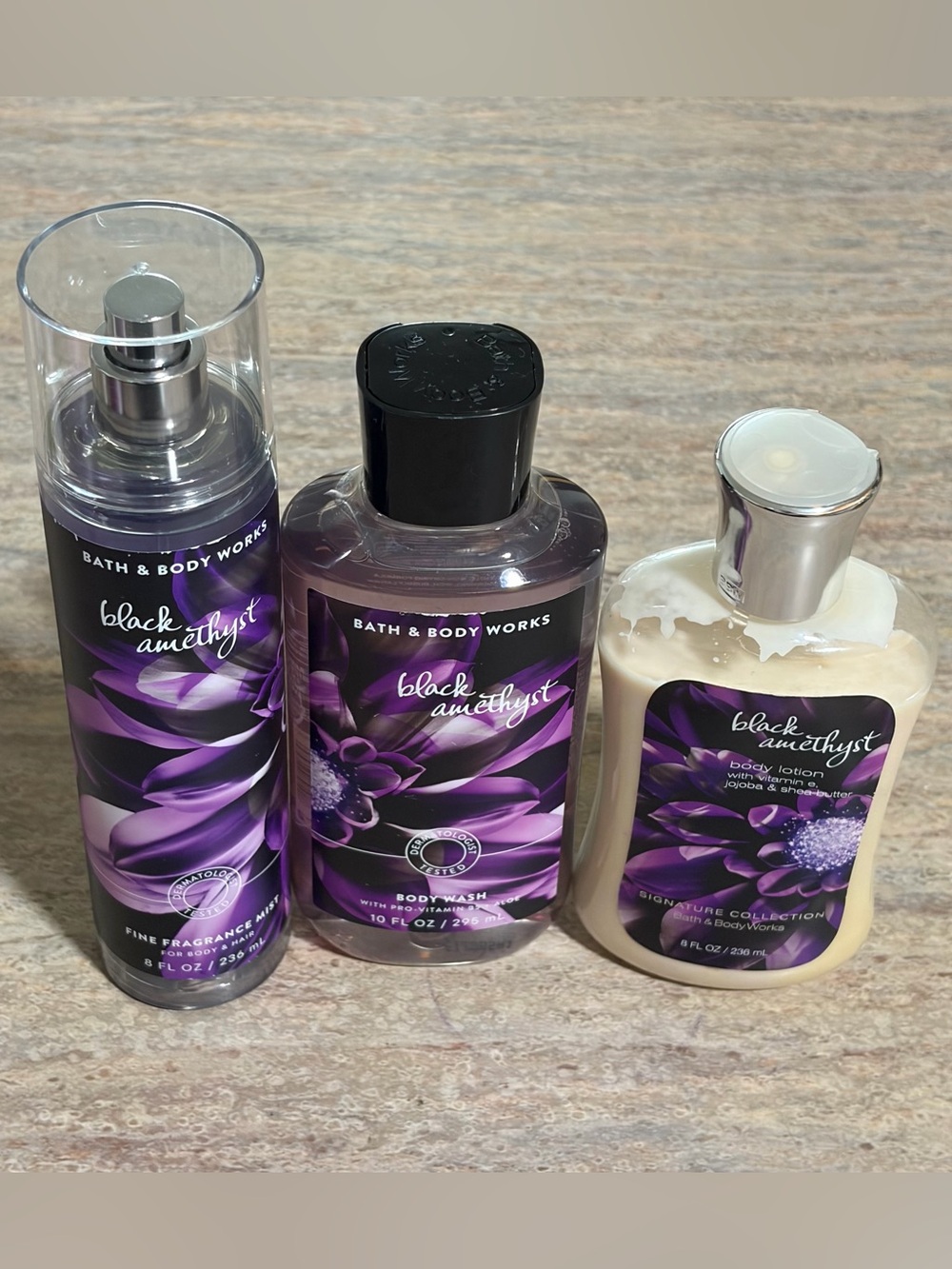 Bath & Body Works Discontinued Black Amethyst Body Wash, Mist, Body Lotion Trio